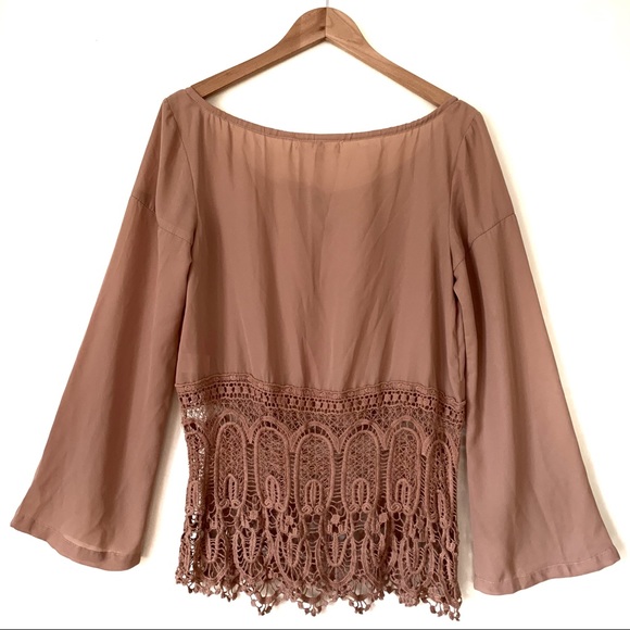 YA Los Angeles Boho Lace Crochet Bell Sleeves Top - Picture 5 of 7